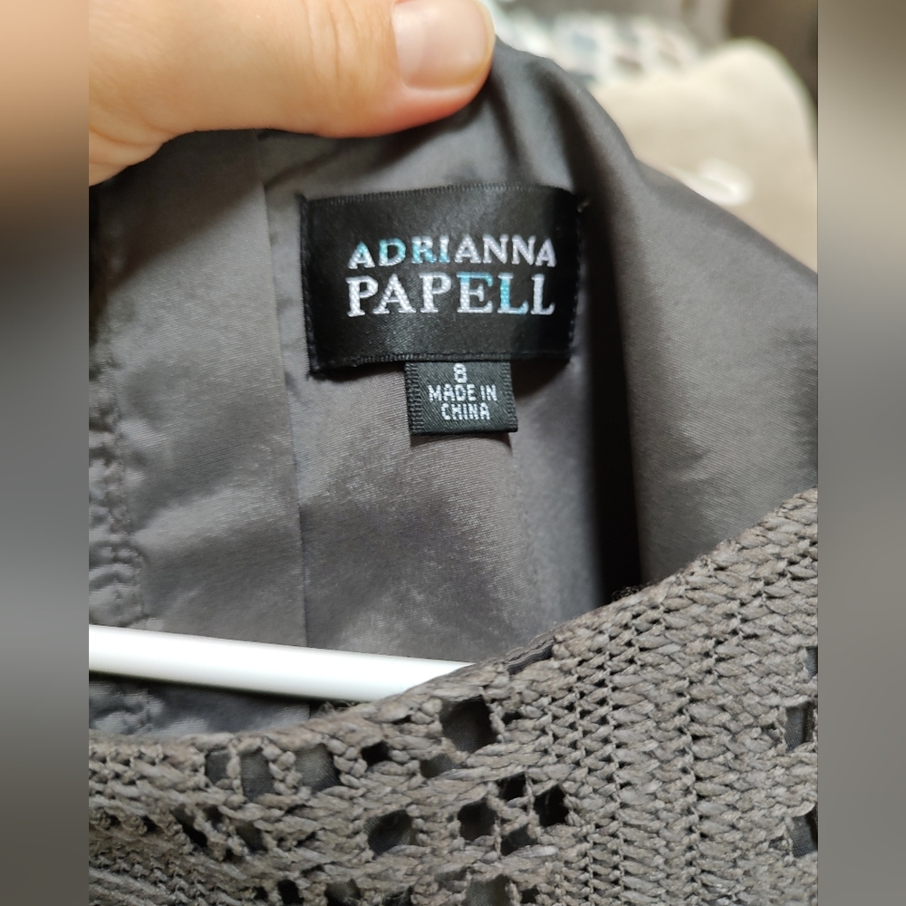 Adrianna Papell Gray Crochet Lace Dress - Size 8 - Picture 4 of 4